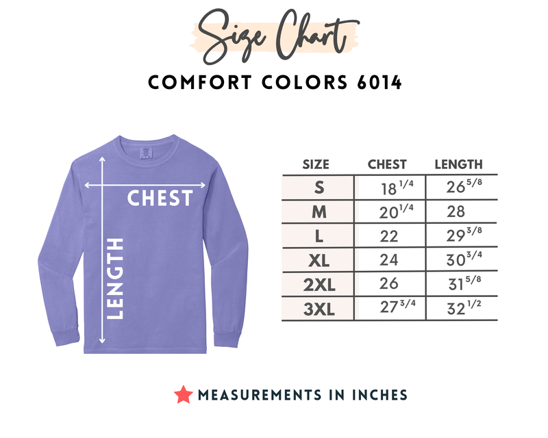 Size chart for TSCo. Long Sleeve Shirt