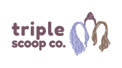 Triple Scoop Co. logo featuring stylized lavender, plum, and brown hair illustrations.